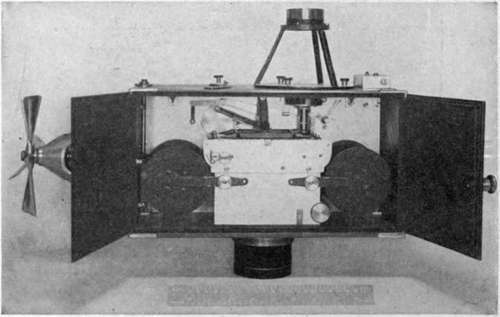 Interior of type F camera, showing lens for photographing compass and altitude readings.