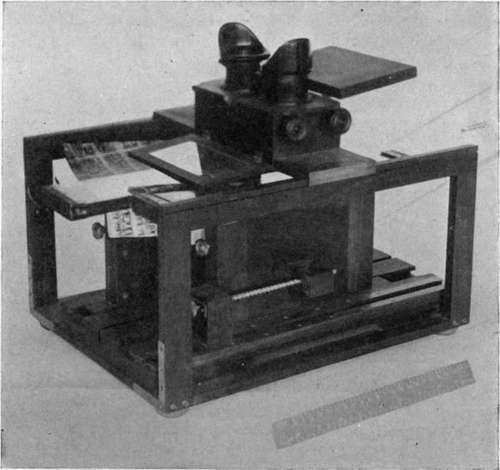 Schweissguth stereoscope, used for selecting portions of prints to be mounted.