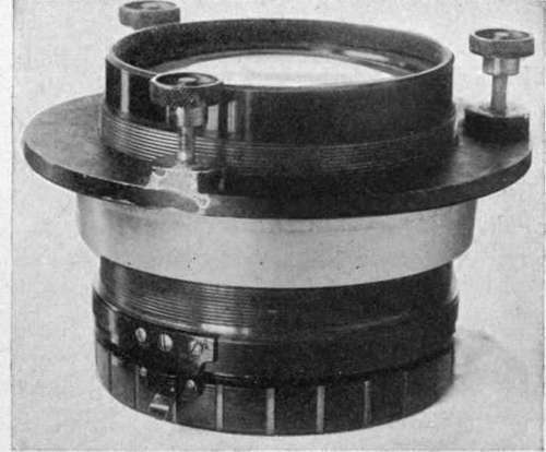 50 centimeter F/6 lens in U. S. standard mount, showing color filter retaining ring and catch.
