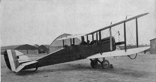 DeHaviland 4 re constructed as a special photographic plane, showing 20 inch camera mounted for oblique photography.