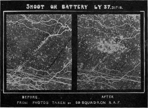 Example of spotting. Battery before and after bombardment.