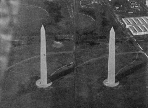 Oblique stereogram made with stereoscopic aerial camera (Fig. 157). To be viewed by crossing the optic axes (Fig. 158).