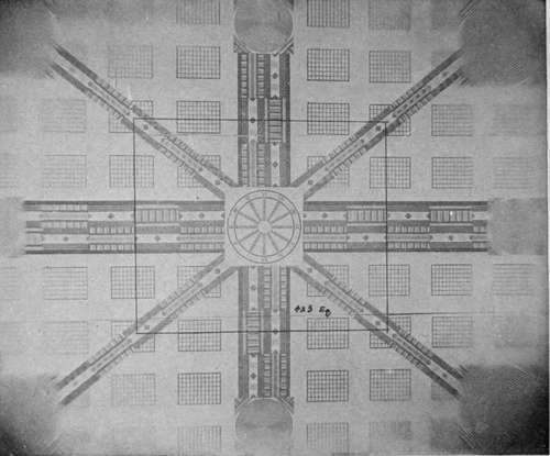 Photograph of a lens testing chart, showing failure in defining power outside area for which the lens is calculated.