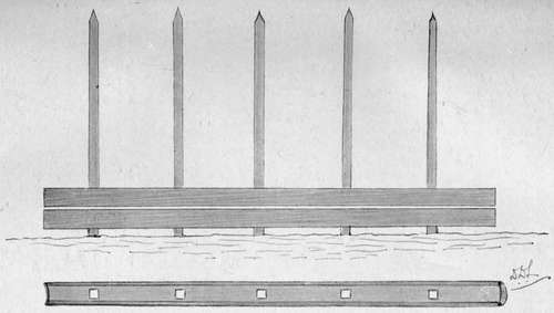 Stick showing holes chipped out for insertion on uprights.