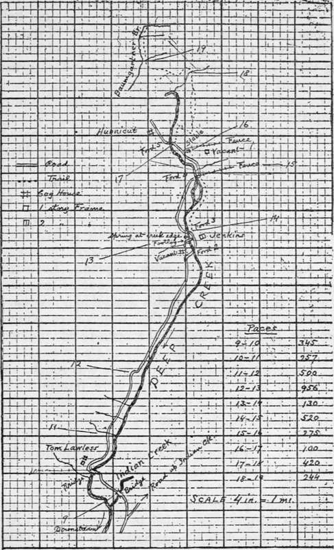 Route sketch showing method of computing distances by counting paces from point to point.