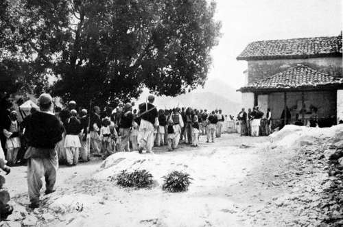 Armed Albanian Congregation At Open Air Service : Every Man With Rifle On His Back