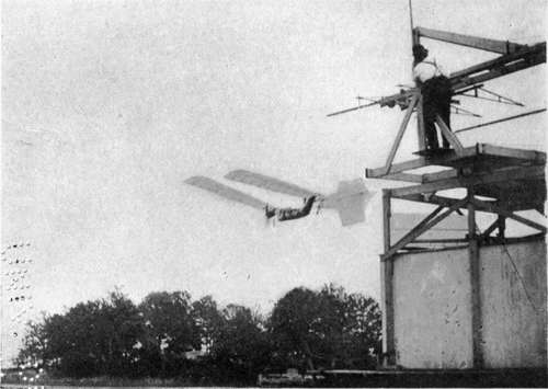 Langley's model aerodrome photographed immediately after a launch.