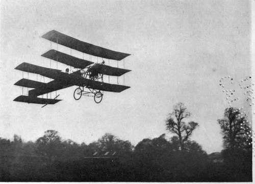 Roe's triplane in flight.