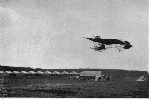 The Santos Dumont Demoiselle in flight.